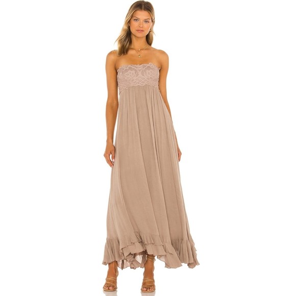NWT Free People Adella Corset Hazelnut Maxi Lace Strapless Dress Size Small - Picture 1 of 9